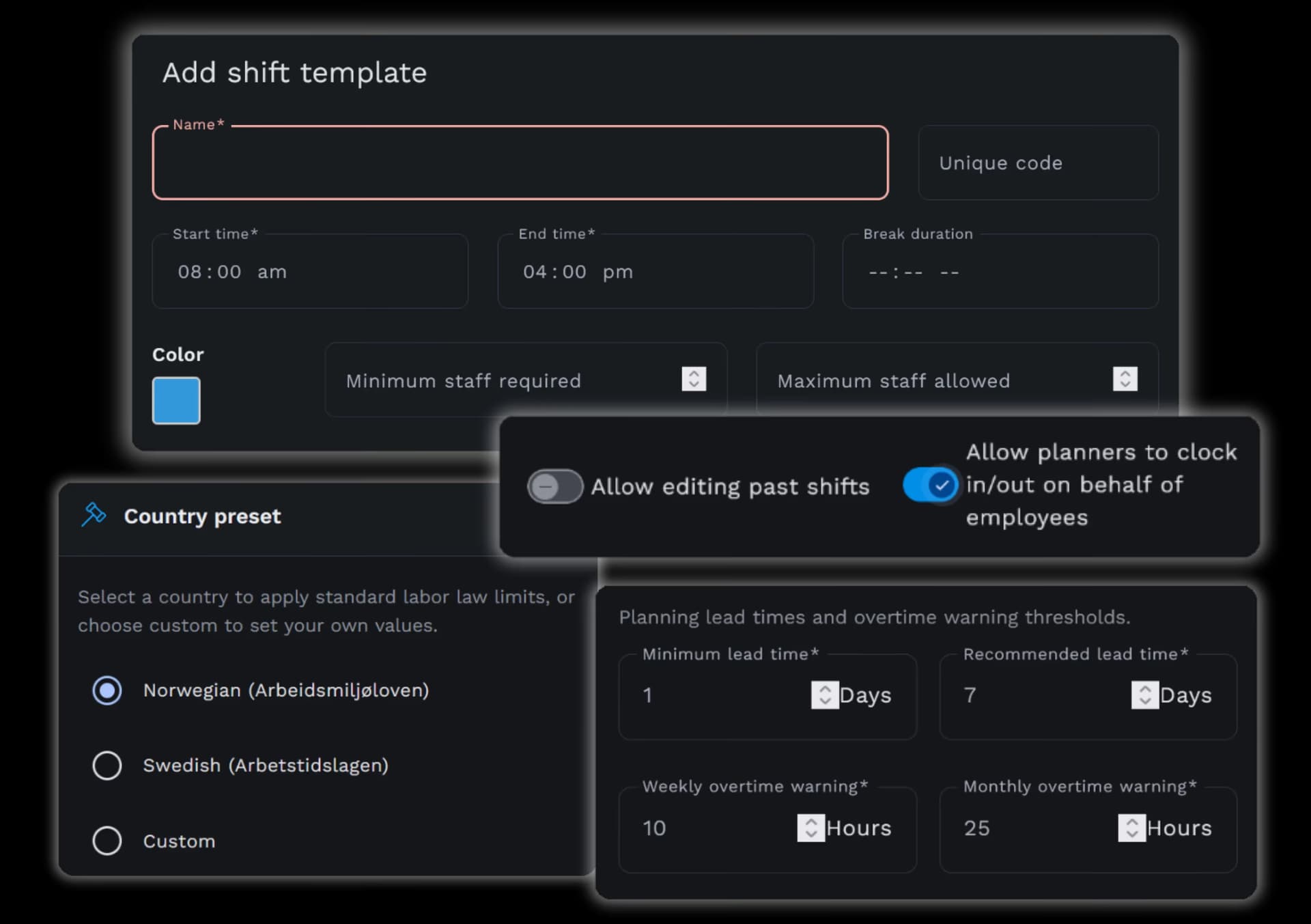 Shift templates