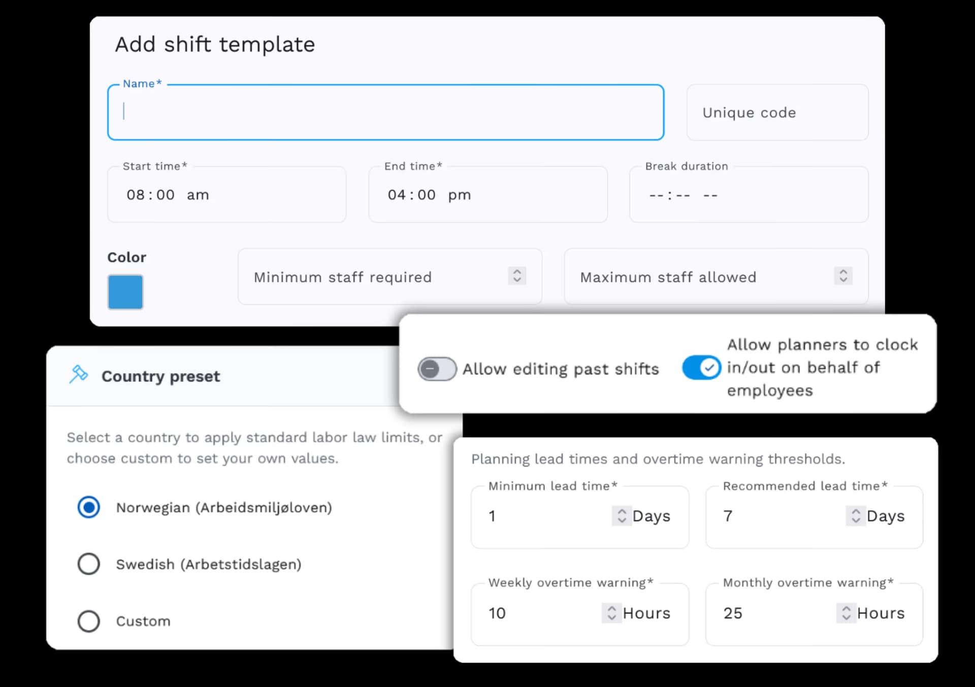 Shift templates